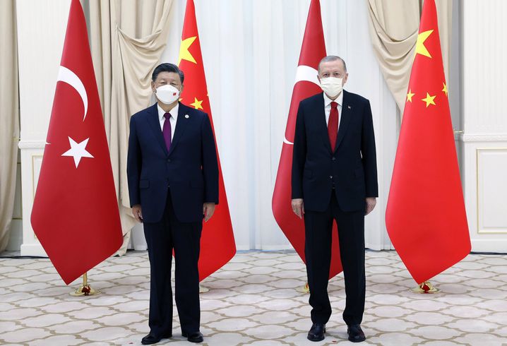 Xi Jinping und Recep Tayyip Erdoğan beim vergangenen SCO-Gipfel im usbekischen Samarkand am 16. September