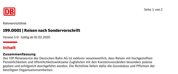 Auszug aus der »Konzernrichtlinie 199.0001, Reisen nach Sondervorschrift, 5.0«